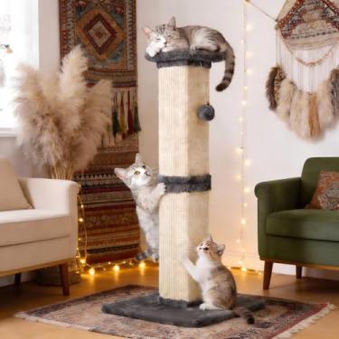 Imagem de Fansafurn Poste alto para arranhar gatos, 81 cm, resistente e grosso, arranhador para gatos adultos, corda grossa de sisal com bola para pendurar, cinza