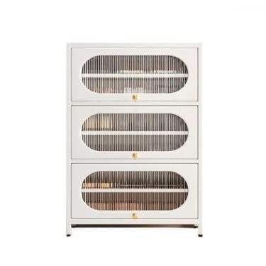 Imagem de KEG801302 Armário moderno de aço de 70 cm com várias capacidades, armazenamento de porta doméstica, sapateira de ferro integrada, para uso interno, organizador branco