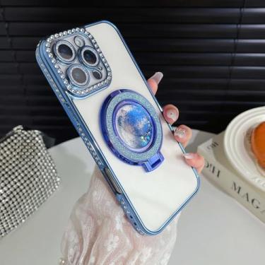 Imagem de Capa transparente com suporte e areia movediça para iPhone 17 Air 16 15 PM 14 Plus 13 12 11 Pro Max 16e, com proteção para lente da câmera, PT, ZLS, azul, para iPhone 16