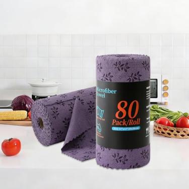 Imagem de Tigona Rolo de pano de limpeza de microfibra, pacote com 80 toalhas de limpeza, panos de papel sem fiapos e toalhas reutilizáveis para rasgar, panos de limpeza florais, panos de lavagem para janela de
