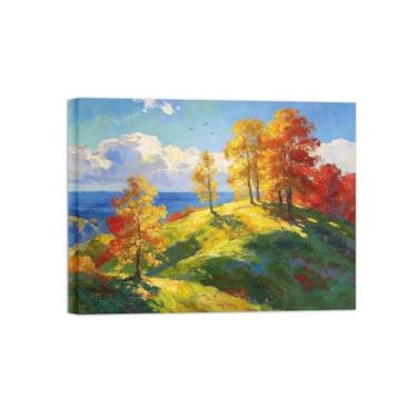 Imagem de Impressão em tela de arte de parede de paisagem - nuvens de outono - pintura de decoração de árvore - imagens para sala de estar pronta para pendurar tela emoldurada 30 x 40 cm 12 x 16 pol
