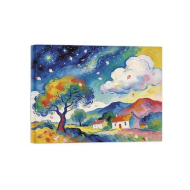 Imagem de Impressão em tela de parede de paisagem-casa nuvens brancas decoração de árvore-quadros para sala de estar pronto para pendurar tela embrulhada 80x105cm31x41in