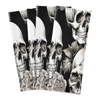 Imagem de Wassud Toalhas de cozinha branco crânio rosa panos de prato de cozinha pacote com 4 panos de prato macios com laço para pendurar toalha de mão de secagem rápida super absorvente toalhas de chá de mesa