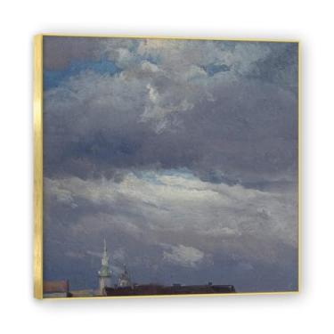 Imagem de NHLDZYH Moldura dourada. Reprodução de arte famosa de J.C. Dahl, arte em tela de paisagem romântica nórdica, decoração de parede elegante para sala de estar, escritório, pronto para pendurar