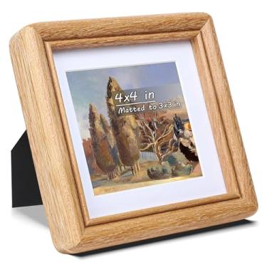 Imagem de Gdfmsc Moldura quadrada 10 x 10 cm com tapete para 7 x 7 cm, madeira teca natural com canto arredondado feito à mão com vidro verdadeiro, moldura de parede e mesa para galeria de fotos vertical ou