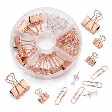 Imagem de Kit de clipes de escritório, clipes de papel de metal colorido, conjunto de alfinetes, ouro rosa, conjunto de papelaria para casa, escritório, escola