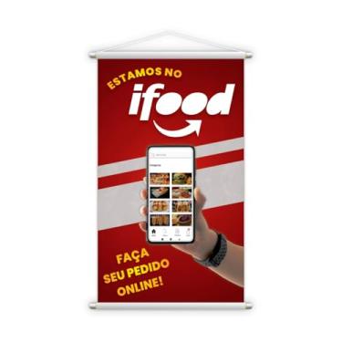 Imagem de Banner Promocional Estamos no iFood Faça Seu Pedido Online, Vermelho e Branco, 80x50 cm