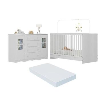 Imagem de Berço 3 Em 1 Com Colchão Incluso E Cômoda 2 Portas 4 Gavetas Serena Mu