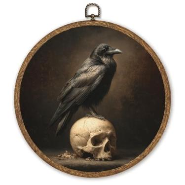 Imagem de WMSYUO Arte de parede redonda Ghost Café, 25 x 25 cm, Dark Academia Cottagecore Halloween, livraria aconchegante e arte de café para decoração de casa ou sala de leitura no outono (Grey-Raven)