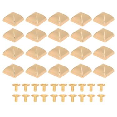 Imagem de CUOFYUNL 20 peças de rebites de pirâmide de 18 mm rebites quadrados de liga de zinco com parafusos de PH para cintos, bolsas, chapéus, sapatos (Ouro)