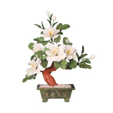 Imagem de Bonsai artificial decoração estilo chinês jade peônia bonsai ornamento escritório vaso planta artificial bonsai árvore