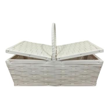 Imagem de Cesta de Piquenique Lisa Fibra Sintética Leve PicNic Parque Decoração 45x25 Cesto Pão Fruta Presente(Branco)