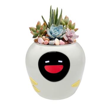 Imagem de Odpaltoy Vaso de plantas inteligente com expressão, vaso de flores inteligente IA para decoração de interiores, vaso de jardim inteligente com sensores de água/luz/temperatura, plantador Ivy AI