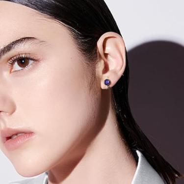 Imagem de Brincos de pressão para mulheres sem orelhas furadas, brincos de pedra do mês de nascimento não perfurados para presente de aniversário, Medium, Cobre, Ametista