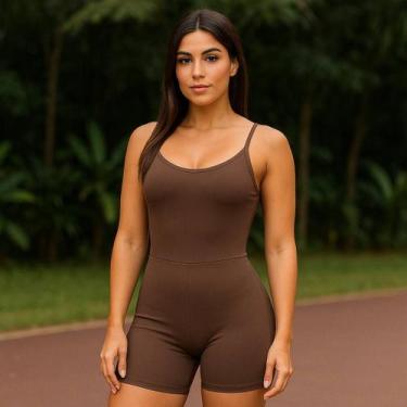 Imagem de Macaquinho Fitness Feminino Alça Fina Zero Tranparência  Academia, Tre