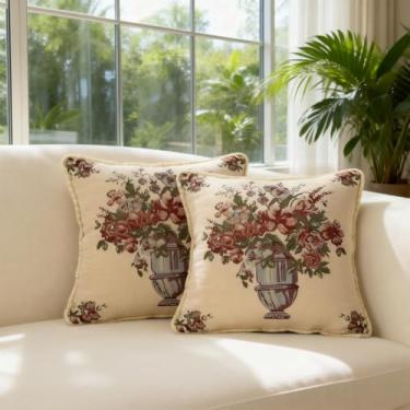 Imagem de Qupace Conjunto de 2 capas de almofada vintage bordadas brancas para sofá, capas de almofada de escritório em casa, capas de almofadas brancas vitorianas 45,7 x 45,7 cm