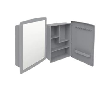 Imagem de Armário de Banheiro Suspenso com Espelho Grande Luxo Dual Porta e Prateleiras Espaçoso Design Moderno(Cinza)