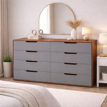 Imagem de Cômoda para Quarto 8 Gavetas 150cm Madri Creme/Freijó