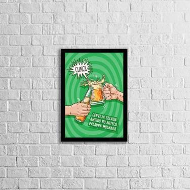 Imagem de Quadro Cerveja Gelada E Amigos No Boteco 45X34 Vidro Preta