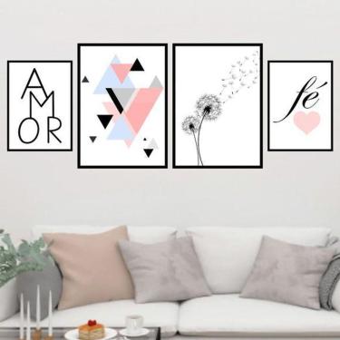 Imagem de Kit 4 Quadros Decorativos Amor/Fé Tam G 33X24 C/Vidro Preta