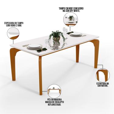 Imagem de Mesa Capri 160cm Off White Com 6 Cadeiras Allana B05 Couríssimo Camel Linho Champagne - Lyam Decor