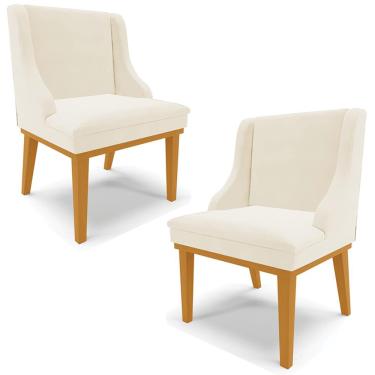 Imagem de Kit 2 Poltronas Decorativas Base Fixa de Madeira Firenze Veludo Bege/Castanho - Gran Belo