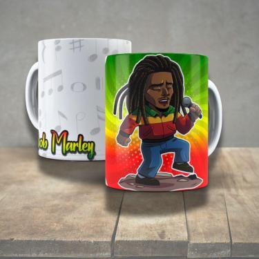 Imagem de Caneca De Porcelana 325ml Decorada ícones Da Música Bob Marley