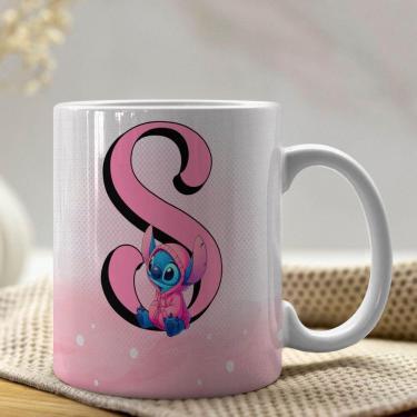 Imagem de Caneca De Porcelana Stitch Letras A-z 325ml Rosa S