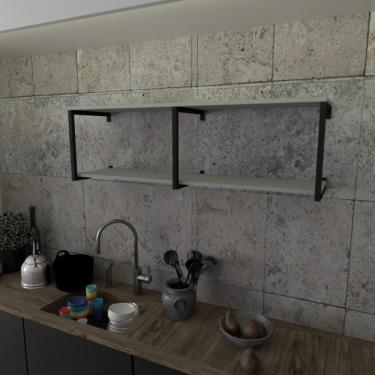 Imagem de Prateleira Industrial Suspensa Estante Parede Nicho Cinza Cozinha Escritorio Sala Quarto Infantil