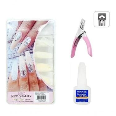 Imagem de 100 Bailarinas Unhas Postiças Cola E Alicate Cortador Tips
