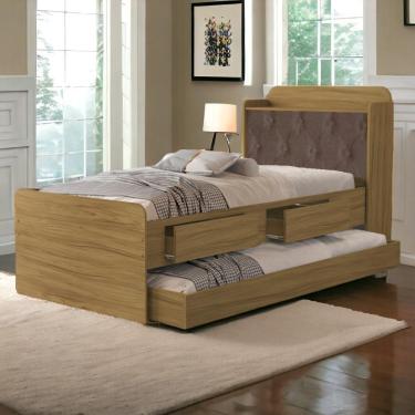 Imagem de Cama Tamires Freijó Com Auxiliar Capitonê E 02 Colchões