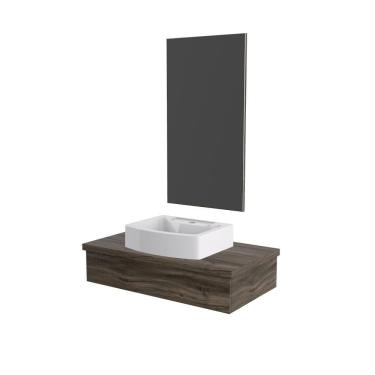 Imagem de Conjunto Bancada C-cuba Aria 41 E Espelheira Metrópole 801 Carvalho Carvalho Dark