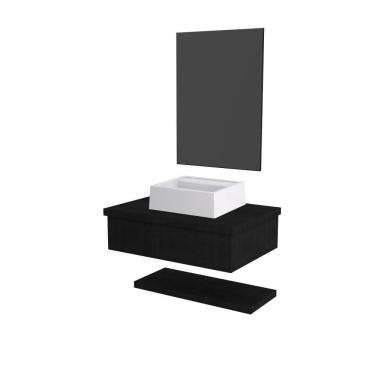 Imagem de Conjunto Bancada C-cuba Q32, Prateleira E Espelheira Metrópole 606 Nogal Preto ônix