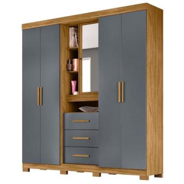 Imagem de Guarda Roupa Casal 5P Espelho 195 cm Eldorado Moval, Freijo Cinza