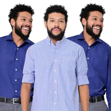Imagem de Kit 3 Camisas Social Masculina Variadas Manga Longa Camisaria Colombo,