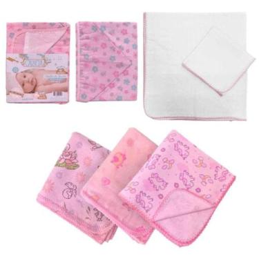 Imagem de Kit 6Pçs Enxoval Cueiro+Toalha De Pano+Toalha De Banho Rosa - Dugu