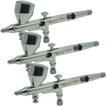 Imagem de 3 Canetas Aerógrafo Aerográfica Pistola Dupla Ação Profissional 0,2 mm