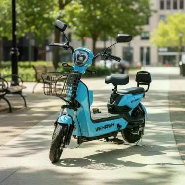 Imagem de Bicicleta Elétrica Tipo Scooter WeHawk Basket 500W Urbana, Azul, Claro