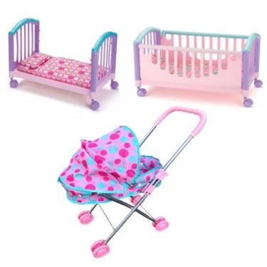 Imagem de Kit Carrinho De Boneca Reborn Bebê DM C/ Berço Caminha Baby - Dm Toys,