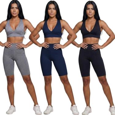 Imagem de KIT 3 Conjunto Top Bojo e Bermuda Ciclista Vekyo Roupa Para Academia Treino Moda Fitness Musculação-Feminino