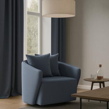 Imagem de Poltrona para Sala de Estar Girátoria Linho Antonela Azul