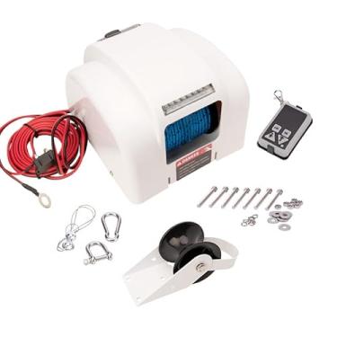 Imagem de Guincho de âncora elétrico, guincho de âncora náutica para barco de água salgada com controle remoto sem fio, âncoras de até 20 kg, guinchos de reboque resistentes para barco de pesca, pontão de barco (20 kg, branco)