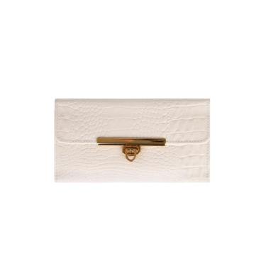 Imagem de Carteira feminina de couro croco Kate, Marfim