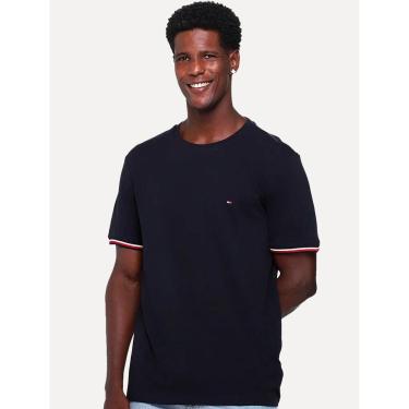 Imagem de Camiseta Tommy Hilfiger Masculina Piquet Global Stripe Cuff Marinho-Masculino