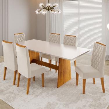 Imagem de Mesa de Jantar 6 Lugares Kalina Marrom/Blonde/Pastel - Viero Móveis
