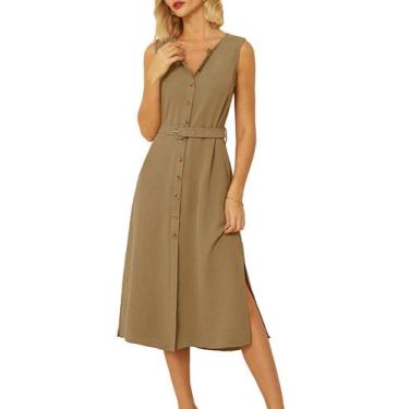 Imagem de Vestido midi de verão casual com botões GRACE KARIN Khaki S