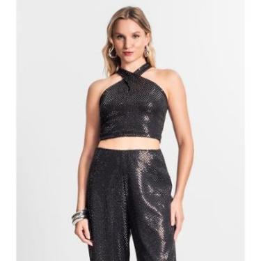 Imagem de Blusa Cropped Feminina Transpassada Endless Preto-Feminino