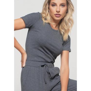 Imagem de Blusa Salvatore Fahsion Básica Manga Curta Canelada Feminina-Feminino