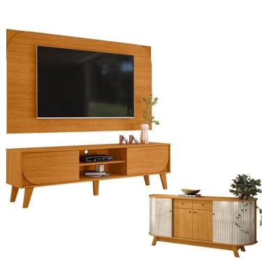 Imagem de Rack Bancada E Painel Para Tv Duna Cinamomo Com Aparador Para Sala Buffet Mônaco Cinamomo Off White - Madetec