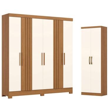 Imagem de Guarda Roupa Casal 6 Portas 3 Gavetas Francês Com Armário Multiuso Margarida Cinamomo O...